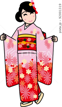 振り袖の晴れ着でポーズをつける若い女性 振り袖の晴れ着でポーズをつける若い女性 92001319