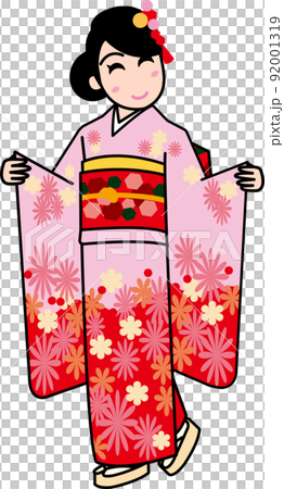 振り袖の晴れ着でポーズをつける若い女性 振り袖の晴れ着でポーズをつける若い女性 92001319