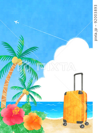 夏の海辺のリゾート　手描き水彩イラスト　縦長 92003893