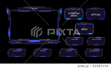 Space stream overlay, mmo game neon ui frame set 92005159