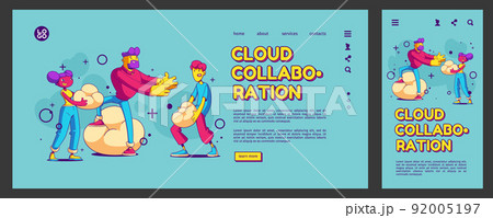 Cloud collaboration, teamwork landing page, banner 92005197