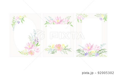 Elegant greeting or invitation card templates with delicate flowers set vector illustration 92005302