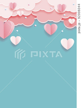 可愛い雰囲気のピンクの雲 空に浮かぶハートのイラスト素材