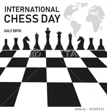 International chess day. Black silhouette chess pieces set isolated on white background. Chess icons on chessboard. King, queen, rook, knight, bishop, pawn. Vector illustration for design. International chess day. Black silhouette chess pieces set isolated on white background. Chess icons on chessboard. King, queen, rook, knight, bishop, pawn. Vector illustration for design. 92006332