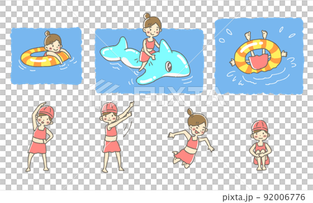 夏のプール女の子イラスト 92006776