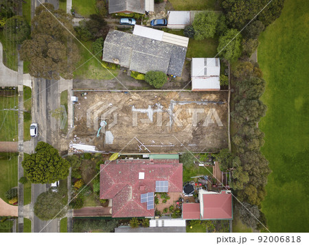 Aerial photo of vacant residential land under development in a suburb in Australia 92006818