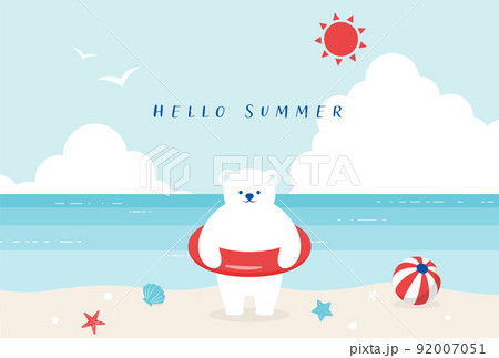 夏のビーチとシロクマの背景イラスト 夏のビーチとシロクマの背景イラスト 92007051