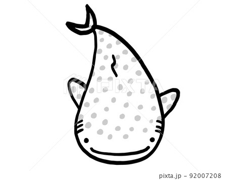 かわいいジンベイザメのモノクロイラスト／手描きイラスト素材 92007208
