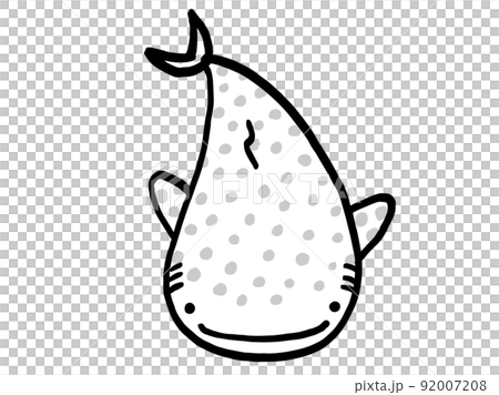 可愛鯨鯊的單色插圖/手繪插圖素材 92007208