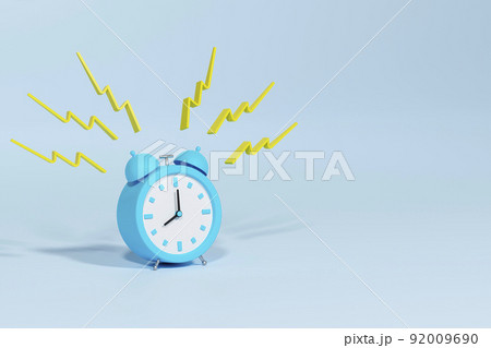 Blue vintage ringing alarm clock on bright blue background. Modern design, 3d render Blue vintage ringing alarm clock on bright blue background. Modern design, 3d render 92009690