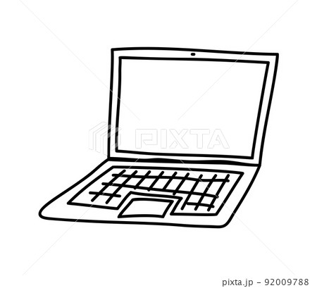 Hand drawn Doodle computer laptop icon in vector on lines isolated on a white background 92009788