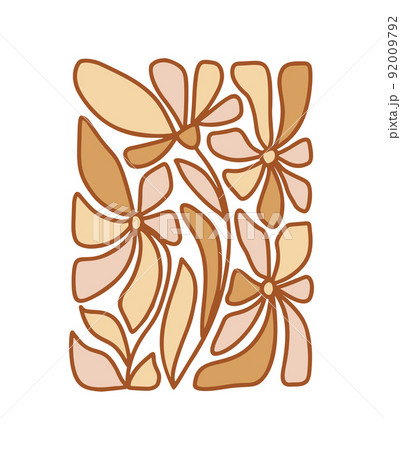 Vector 70s inspired pattern in rectangular shape. Flower Groovy hippie funny boho yellow palette Great for fabric, giftwrap, scrapbooking, packaging, poster, card 92009792