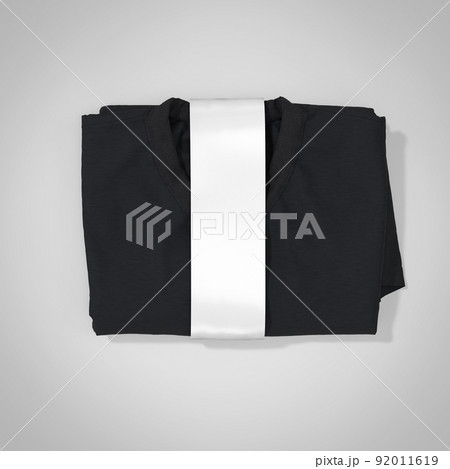 Folded black t-shirt with label, mockup, 3d rendering Folded black t-shirt with label, mockup, 3d rendering 92011619