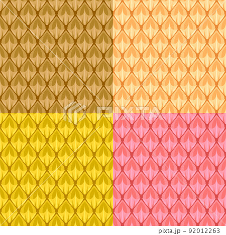 Set of seamless patterns with peel surface of pineapple. Harvesting tropical fruits. Ornament for decoration and printing on fabric. Design element. Vector 92012263