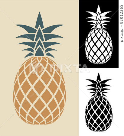 Juicy ripe pineapple icon. Harvesting tropical fruits. Simple black and white vector isolated on white background 92012265