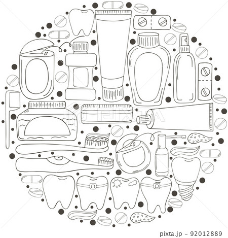 Monochrome medical illustrations. Coloring pages, black and white Monochrome medical illustrations. Coloring pages, black and white 92012889