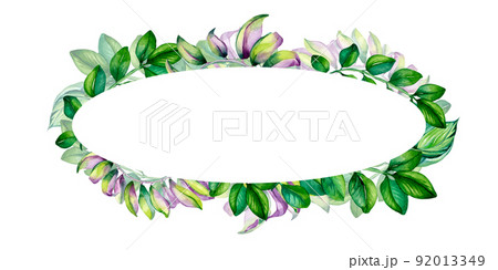 Board of frame with exotic plants watercolor illustration on white 92013349