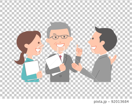 Three business people chatting with each other, boss and subordinates 92013684