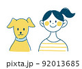 犬と飼い主　手書き　イラスト　上半身 92013685