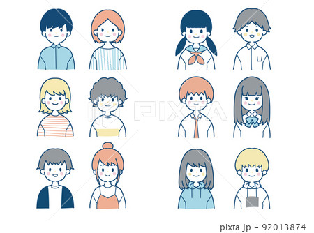 笑顔の男女の上半身アイコンのイラスト素材 笑顔の男女の上半身アイコンのイラスト素材 92013874