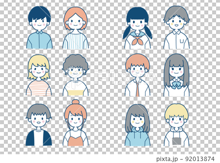 笑顔の男女の上半身アイコンのイラスト素材 笑顔の男女の上半身アイコンのイラスト素材 92013874