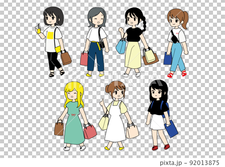 一個女人購物的全身插圖素材 92013875