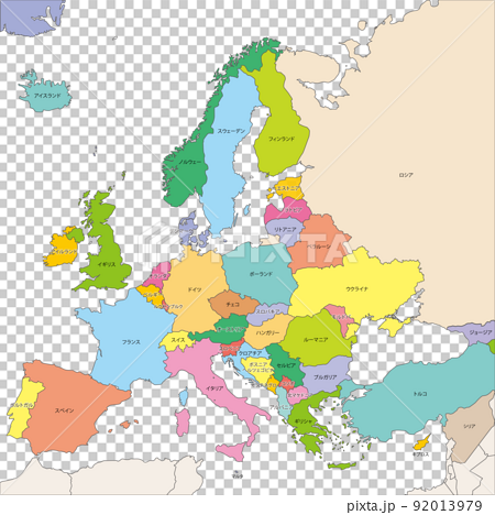 ヨーロッパ全体の地図と国境、日本語の国名のイラスト素材 [92013979 ...
