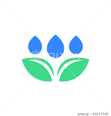 drops and green leaves vector icon 92017509