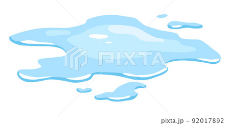 Water spill puddle. Blue liquid various shape in flat cartoon style. Vector fluid design element isolted on white background 92017892