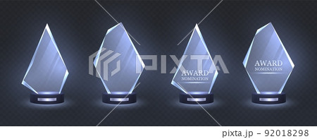 Glass trophy, realistic crystal award, prize for nomination winner. Glass trophy, realistic crystal award, prize for nomination winner. 92018298