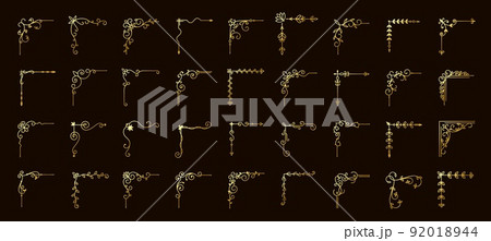 Elegant border corners. Ornamental decorative accent elements and vintage flourish shapes collection for wedding invitation and greeting cards. Vector set 92018944