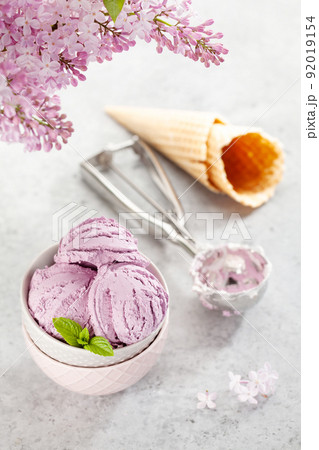 Berry ice cream and waffle cones Berry ice cream and waffle cones 92019154