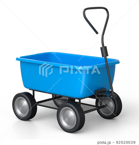Garden wheelbarrow isolated on white background. Handcart with wheel. 92020039