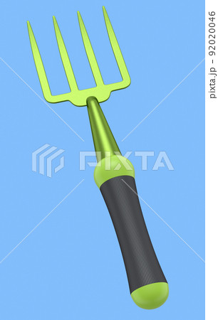 Garden pitchfork or fork with wooden handle for harvesting hay on blue Garden pitchfork or fork with wooden handle for harvesting hay on blue 92020046