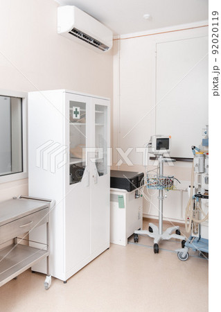 Technologically advanced equipment in CT or MRI Scan room. Modern hospital laboratory. Interior of radiography department. Magnetic resonance diagnostics machine. Technologically advanced equipment in CT or MRI Scan room. Modern hospital laboratory. Interior of radiography department. Magnetic resonance diagnostics machine. 92020119