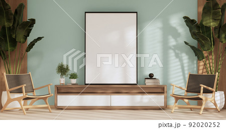 The Cabinet wooden design on mint room interior modern style.3D rendering 92020252