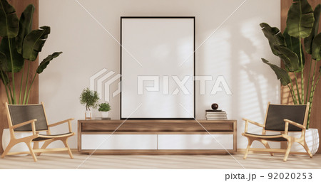 Japan room Minimal cabinet for tv interior wall mockup,3d rendering Japan room Minimal cabinet for tv interior wall mockup,3d rendering 92020253