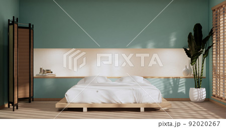 Mint Modern peaceful Bedroom. japan style bedroom.3D rendering 92020267