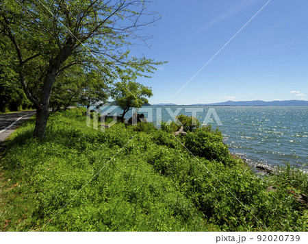 波立つ琵琶湖と比良山地 波立つ琵琶湖と比良山地 92020739