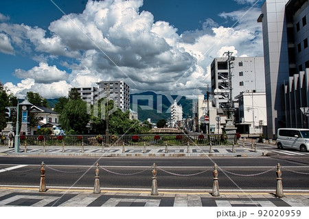 松本市街（女鳥羽川　千歳橋　大名町通り　雲　ビル） 92020959