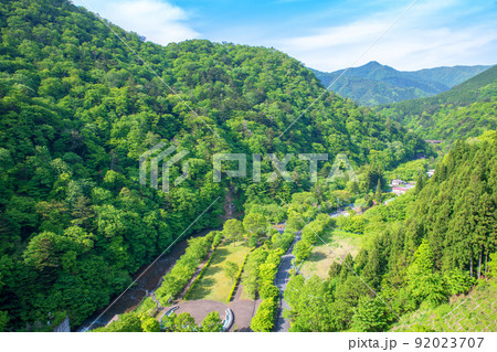 四万川ダム　奥四万湖　ダム下の風景　新緑の季節　 92023707