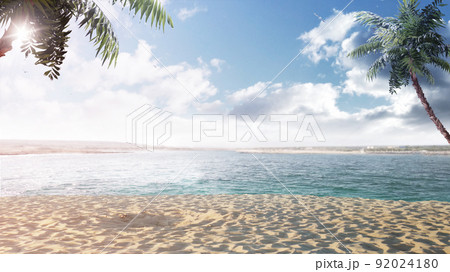 Beautiful island. Sunset. Tropical beach, beautiful clouds and palms. Paradise. Panorama Beautiful island. Sunset. Tropical beach, beautiful clouds and palms. Paradise. Panorama 92024180