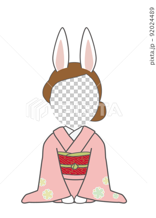 A woman in a kimono with rabbit ears that can make a face 92024489