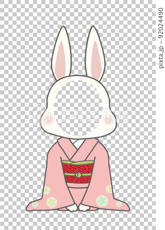 顔ハメできる和服を着たうさぎの女の子 92024490
