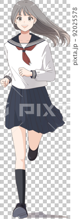 跑步學生初中生高中生水手服白色長發積極挑戰進步 92025578
