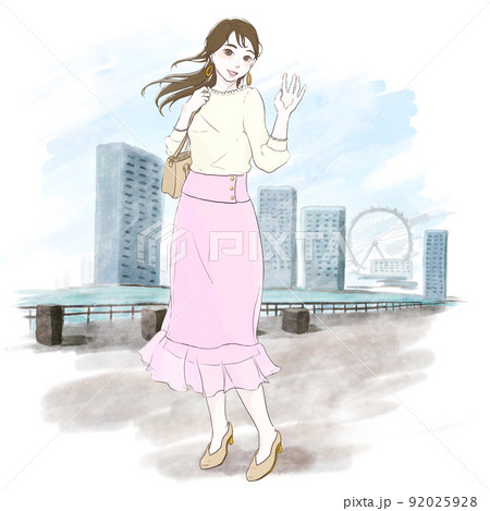 待ち合わせ相手を見つけた女性 92025928