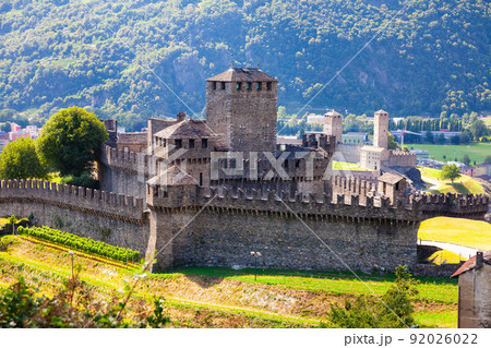 View of antique Castles of Bellinzona, Switzerland View of antique Castles of Bellinzona, Switzerland 92026022