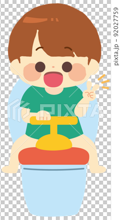 一個孩子坐在馬桶上做一塊 92027759