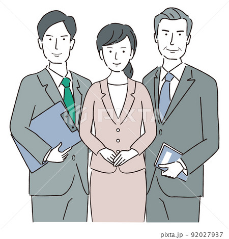 線画カラーイラスト ビジネス 男女3人 線画カラーイラスト ビジネス 男女3人 92027937
