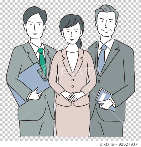 線画カラーイラスト ビジネス 男女3人 線画カラーイラスト ビジネス 男女3人 92027937